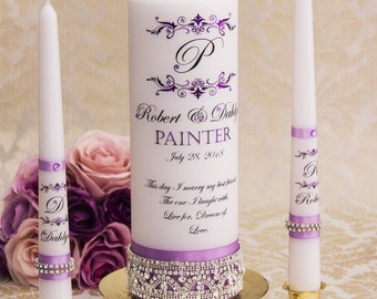 Personalized Unity Candle Set Lavender Wedding Candle Set Purple Wedding Candles Wedding Unity Candle Set