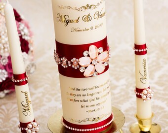 Personalized Wedding Unity Candle Set , Unity Candles for Wedding, Rose Gold Wedding Candles