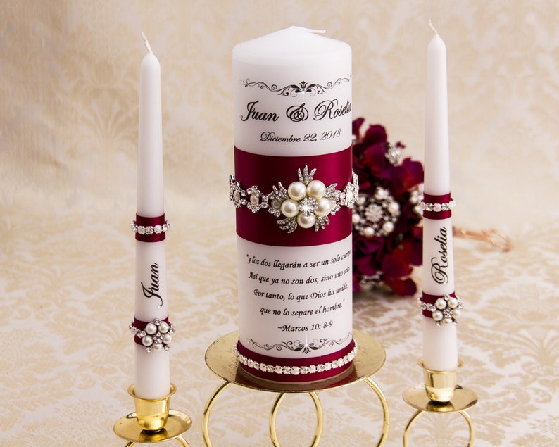 Burgundy Wedding Candle Set for Unity Ceremony With Pearl - Etsy