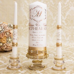 Ensemble de bougie d’unité de mariage d’or, ensemble personnalisé de bougies d’unité, mariage d’Art Déco