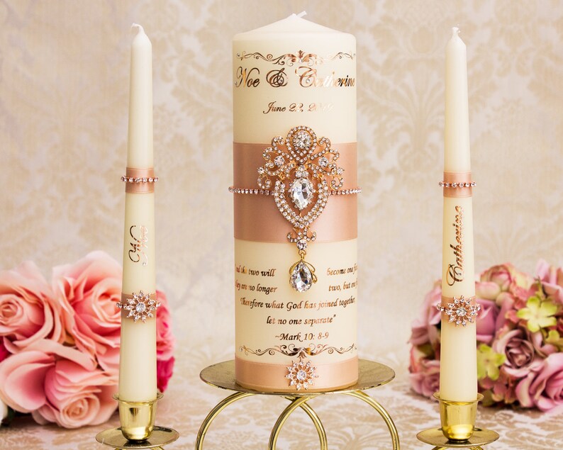 Rose Gold Wedding Unity Candle Set Wedding Candles Etsy