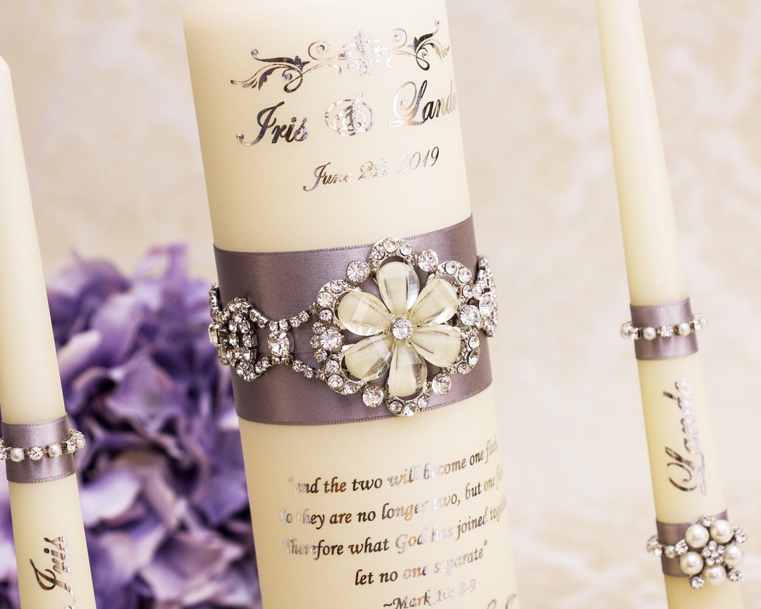 Personalized Unity Candle Set for Wedding Ceremony With Silver Ribbon ...