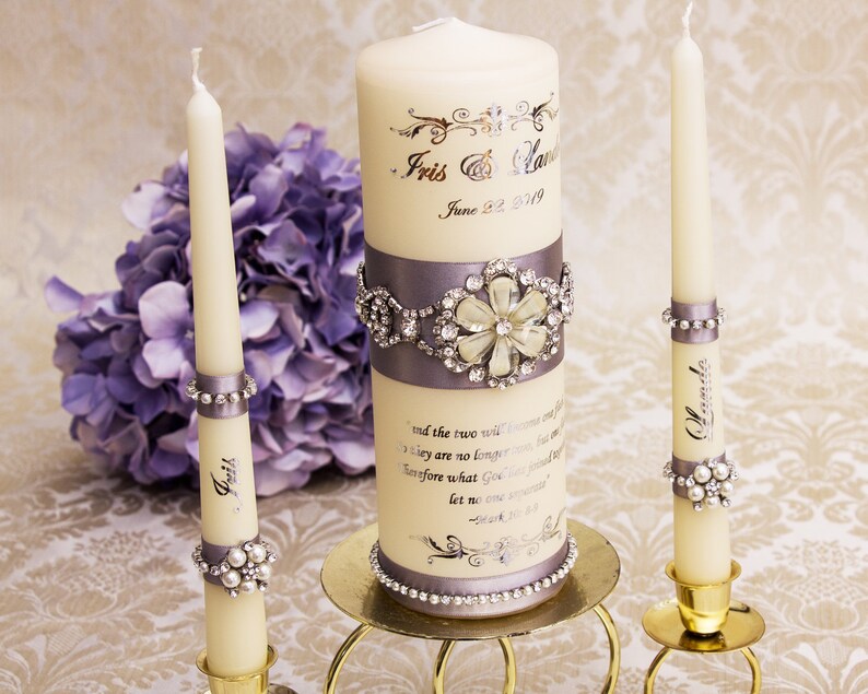 Personalized Unity Candle Set for Wedding Ceremony With Silver Ribbon ...