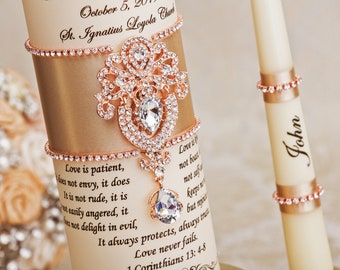 Rose Gold Wedding Unity Candle Set Champagne Wedding Candles Personalized Candles for Wedding