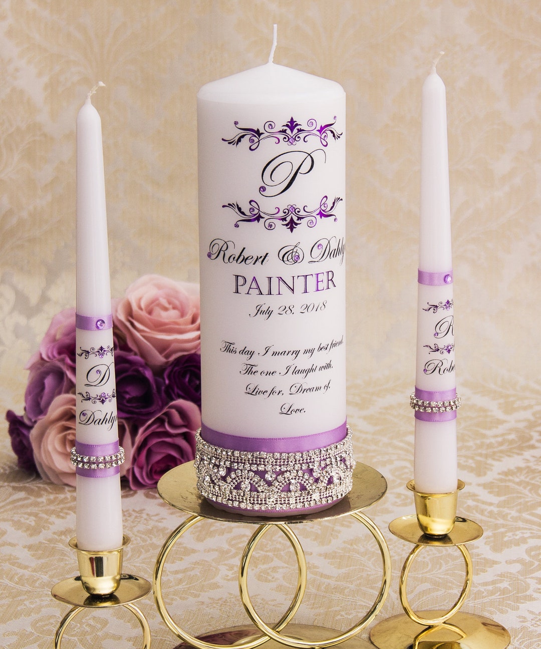 Personalized Unity Candle Set Lavender Wedding Candle Set Etsy