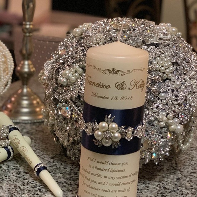 Personalized Unity Candle Set for Wedding Ceremony With Navy Blue ...