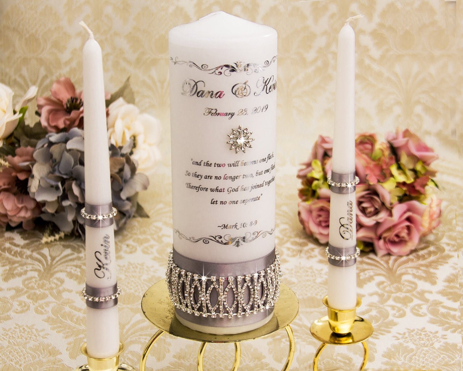 Personalized Unity Candle Set White Wedding Candle Set Custom Etsy