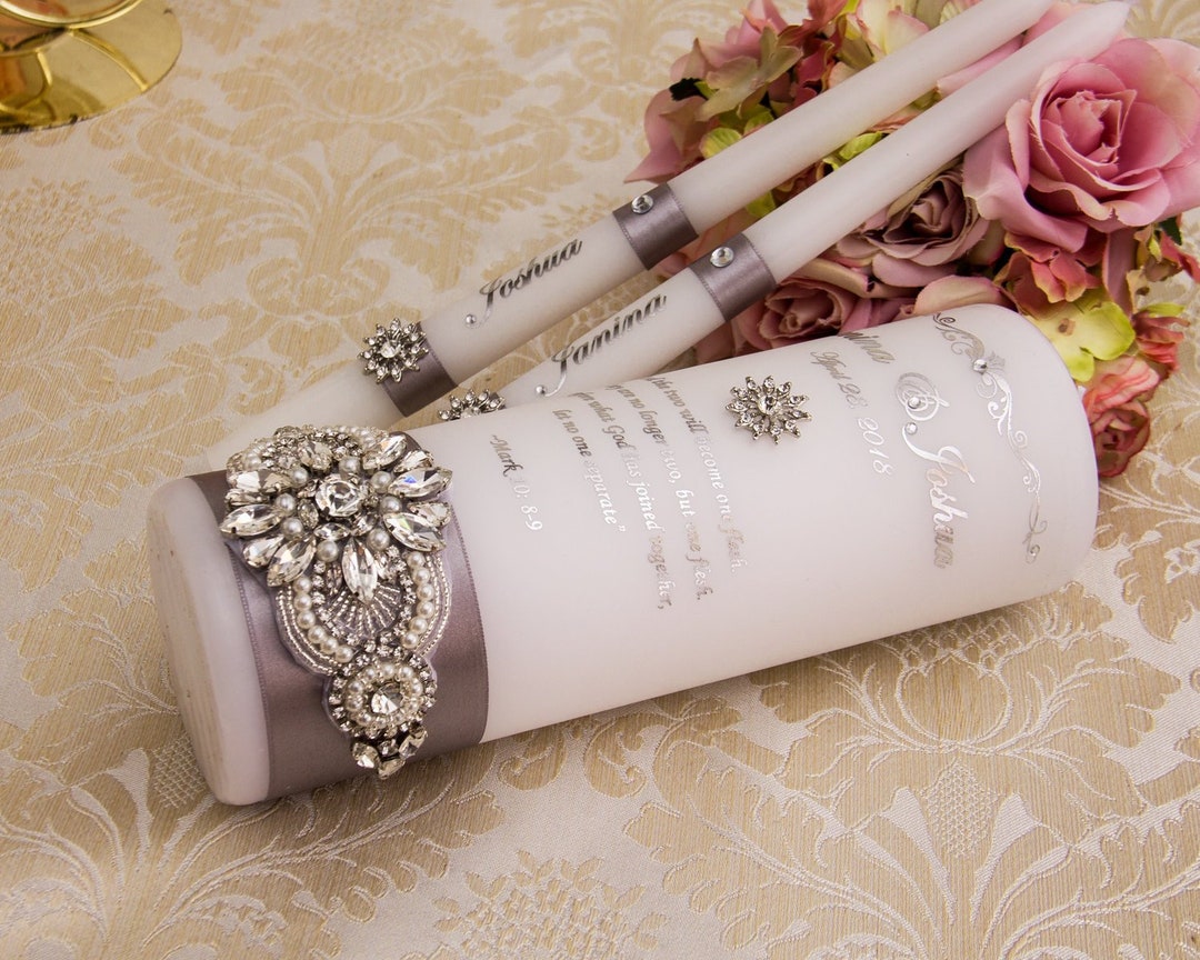 Personalized Unity Candle Set for Wedding Ceremony With Silver Foil ...