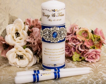 Personalized Unity Candle Set for Royal Blue Wedding