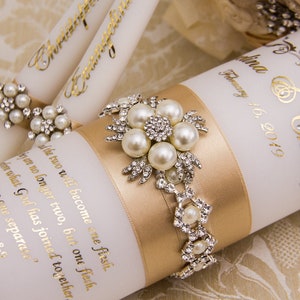 Bougie d’unité de mariage de champagne et d’or réglée avec des embelishments de perle