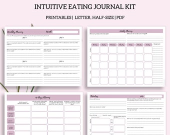 Intuitive Eating Kit editable and printable digital download, Food Journal, Meal Planner, hunger and fullness scale, goal planner.