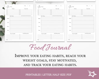 Daily Food Journal, food diary, health journal, Printable