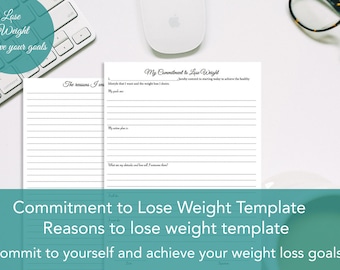 Commitment to lose weight template Printable, Reasons to lose weight templates, Printable Lose weight templates,