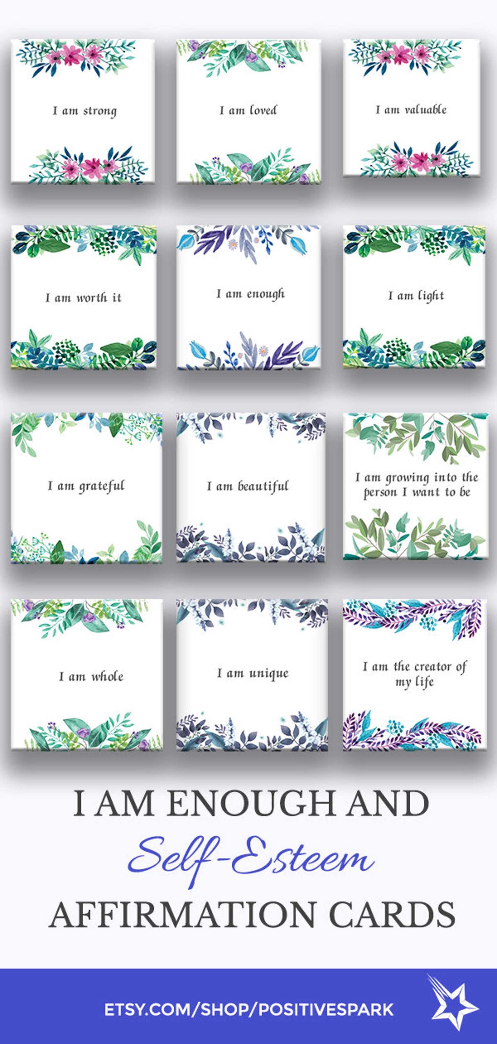 I Am Affirmation Cards I Am Enough and Self-esteem Affirmation Cards ...