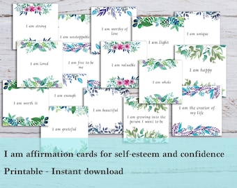 I am affirmation cards - I am enough and self-esteem affirmation cards, Printable - Mantras and positivity cards