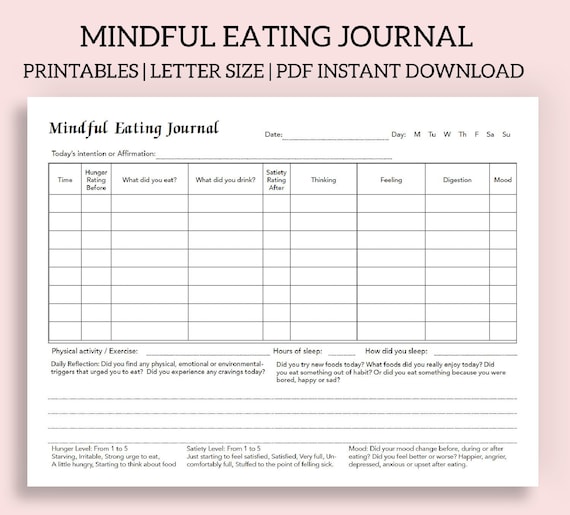 Mindful Eating Journal Printable and Fillable PDF Intuitive - Etsy