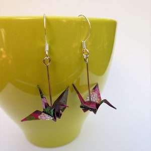 Miniature Origami Crane Earrings with Japanese Chiyogami paper