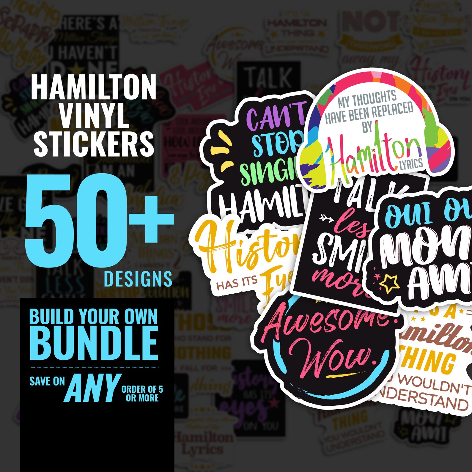 Hamilton Stickers Pack Vinyl Waterproof Decals Bundle Set of | Etsy