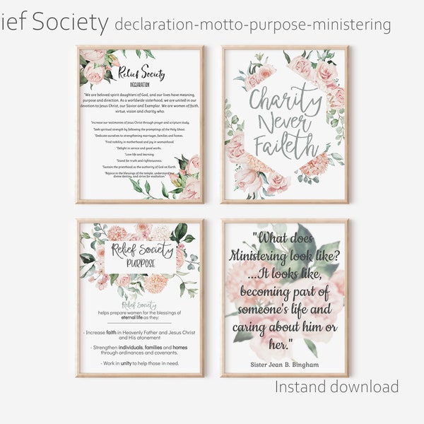 Relief Society theme, motto, declaration, ministering, bulletin board kit, printable, instant download, pink floral