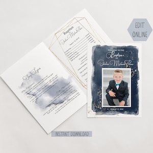Navy and gold modern digital LDS boys baptism program editable printable