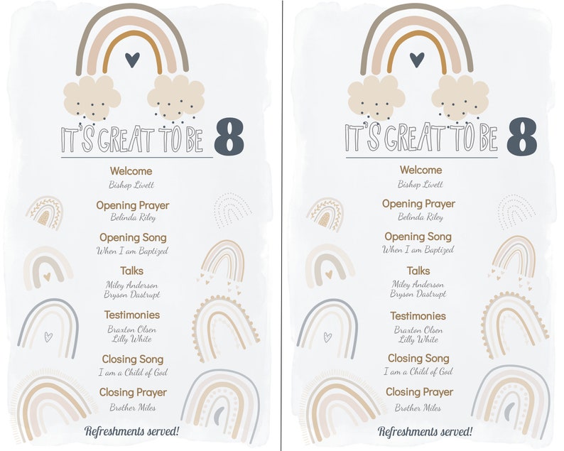 Great to Be Eight Program, 8x10, Printable, Custom, Primary, Lds