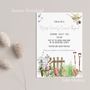 Relief Society service project invitation, digital download, custom, edit online, lds, activity