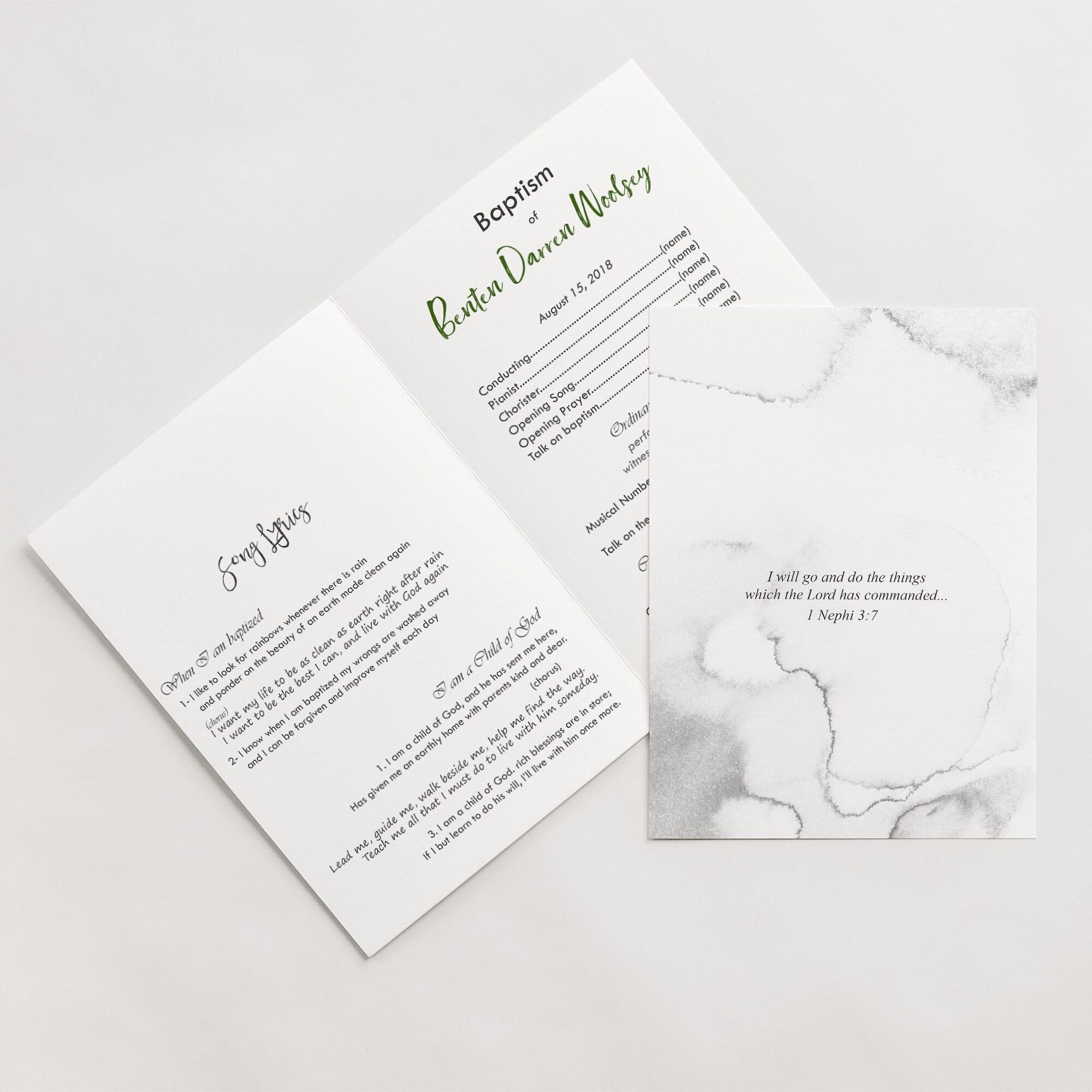 Baptism Program LDS Boy Marbled Matching Digital File Custom Printable ...