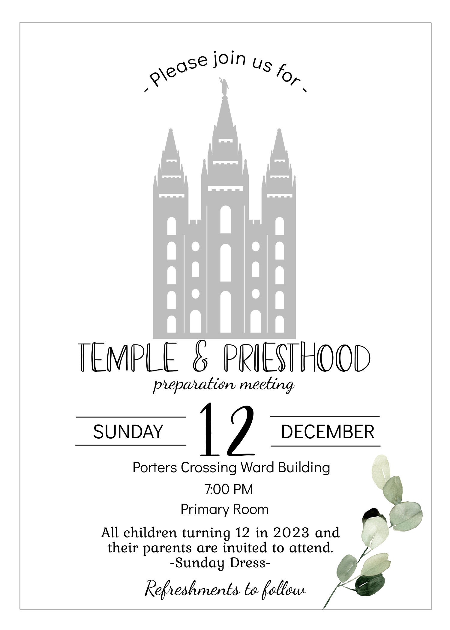 Temple and Priesthood Preparation Meeting Invitation, Editable ...