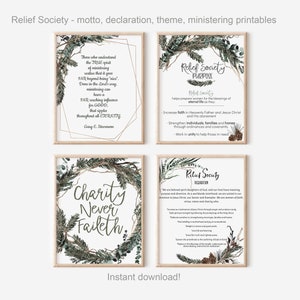 Relief Society declaration, motto, ministering, theme, printable, winter, bulletin board, instant download