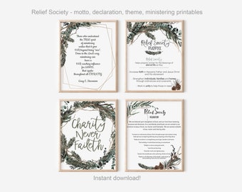 Relief Society declaration, motto, ministering, theme, printable, winter, bulletin board, instant download