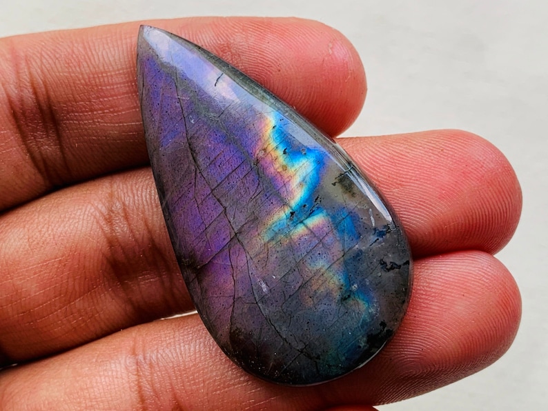 Purple Labradorite Gemstone Cabochon,Multi Purple Labradorite Multi Labradorite Cabochon,Loose Cabochon,Pear Shape,50x26x6 mm 66 Crt