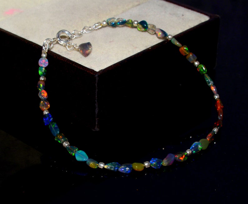 925 Sterling Silver Jewelry Cabochon Tumbel Bracelet Multi Fire Ethopian Opal Opal Bracelet Jewelry Natural Ethopian Opal Gemstone
