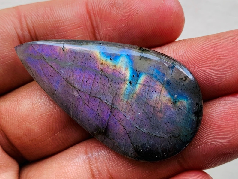 Purple Labradorite Gemstone Cabochon,Multi Purple Labradorite Multi Labradorite Cabochon,Loose Cabochon,Pear Shape,50x26x6 mm 66 Crt