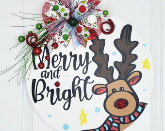 Reindeer Door Hanger for Front Door, Christmas Wreath for Front Door, Winter Decoration for Your Home, Winter Door Hanger with Reindeer