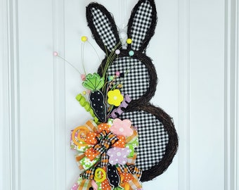 Easter Bunny Door Hanger Wreath for Front Door, Easter Wreath for Front Door, Grapevine Wreath, Easter Decor
