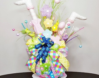 Spring Easter Bunny Centerpiece, Easter Arrangement for Table, Whimsical Centerpiece, Holiday Centerpiece