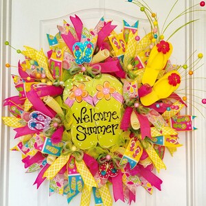 Summer Wreath, Flip Flop Wreath for Front Door, Welcome Wreath, Whimsical Wreath, Front Door Beach House Wreath