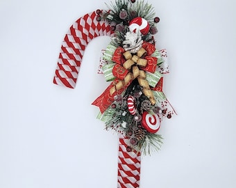 Candy Cane Farmhouse Wreath Door Hanger for Front Door, Christmas Decoration, Secret Santa Gift, Christmas Decoration for Mantle or Banister
