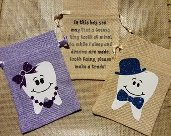 Tooth Fairy Bags for Children, Personalized Keepsake Tooth Bag, Baby Shower or Birthday Gift