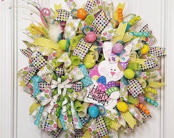 Easter Bunny Wreath, Spring Wreath, Easter Wreath for Front Door, Holiday Wreath Decoration