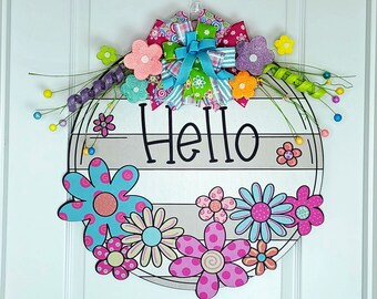 Spring Front Door Decor, Daisy Door Hanger for Front Door, Welcome Wreath for Summer & Spring, Whimsical Door Hanger