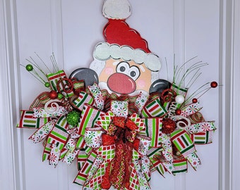 Santa Claus Door Hanger for Front Door, Santa Wreath Christmas, Christmas Decor, Whimsical Santa Door Hanger for Front Door