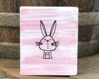 Mini Bunny Wood Sign - Pastel Bunny Decor
