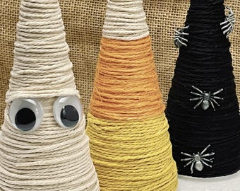 Jute Twine Halloween Tree: Mummy, Candy Corn, Spider Decor