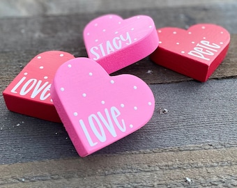 Personalized Wood Heart: Custom Name, Red & Pink Decor