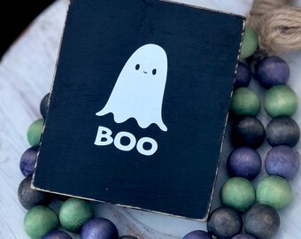 Ghost Wood Sign - BOO Block, Halloween Decor