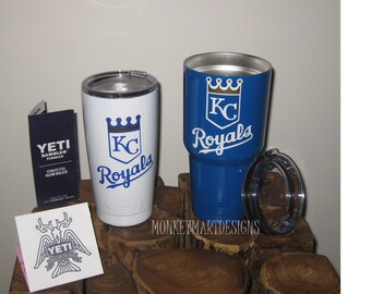 KANSAS CITY ROYALS 30oz Yeti Rambler Choose size and color,Personalized Yeti tumbler cup White Gold Blue
