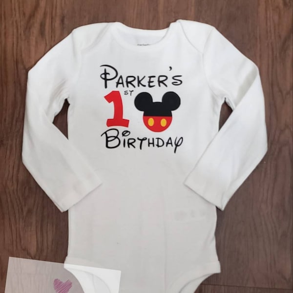 Personalized Mickey mouse inspired birthday onesie or t-shirt. 1st birthday. Any birthday. Any name any age. Girl or boy mouse.