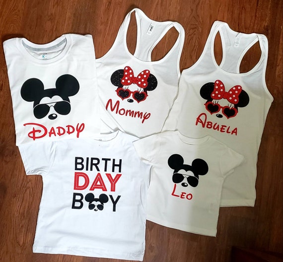 Family Vacation shirts. Disney inspired. Mickey or Minnie with sunglasses. Customized. Personalized to your liking. Add any name you like.