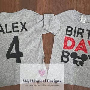 Personalized birthday boy shirt. Mickey inspired. Any name any number can be put on the back. Personalized with name and age.